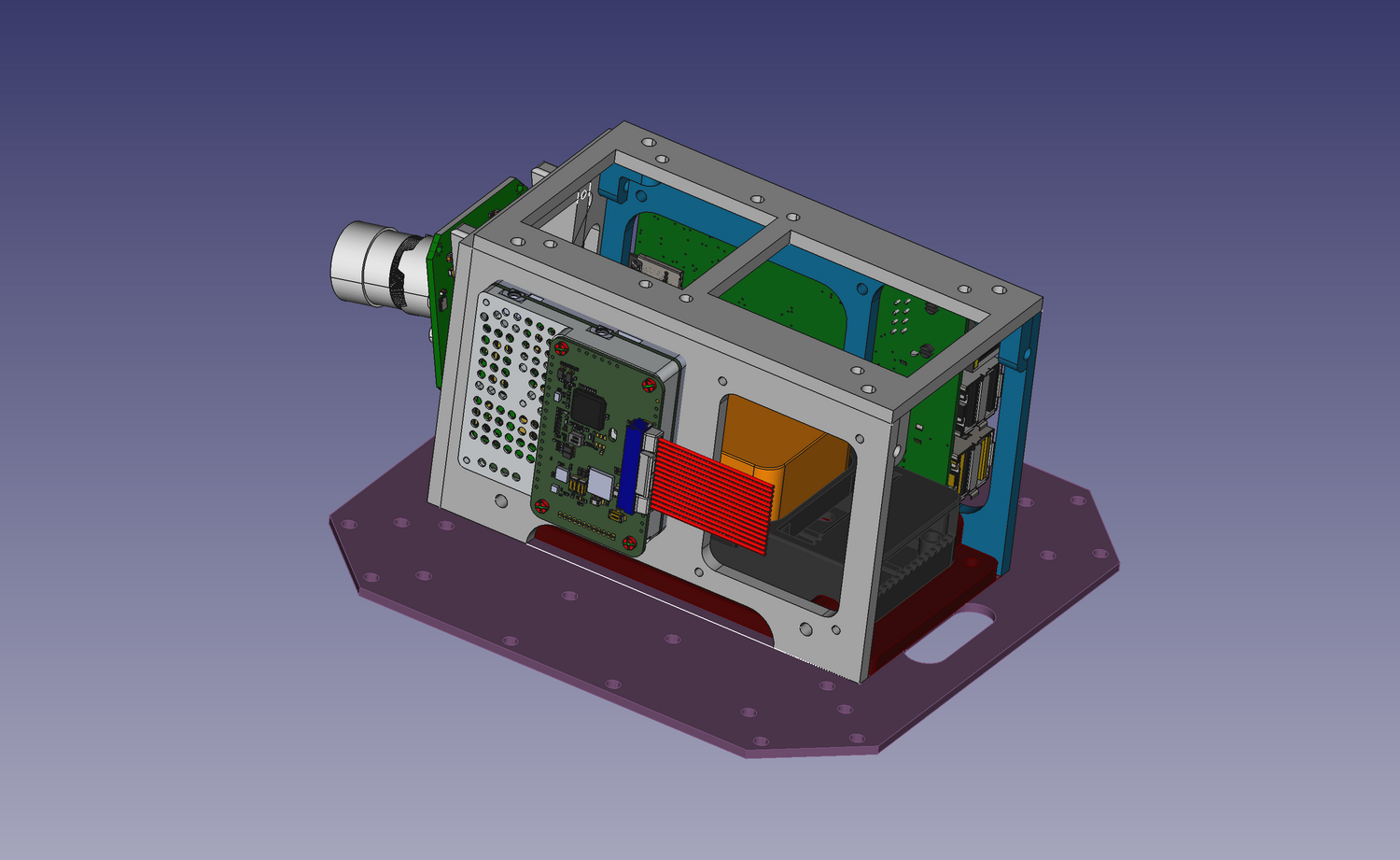 Modular flight control stack for a test drone. Contains a Cube flight controller, Sony Starvis camera, Doodle Labs Helix radio, and a companion computer. Not pictured is a Location 1 GPS and compass and Remote ID module